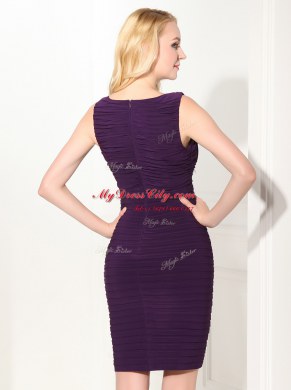 Artistic Purple Scoop Neckline Ruffles Dress for Prom Sleeveless Zipper
