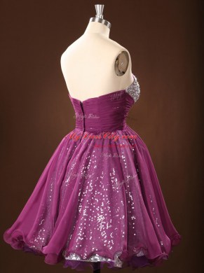 Vintage Purple Sleeveless Sequins Mini Length Dress for Prom