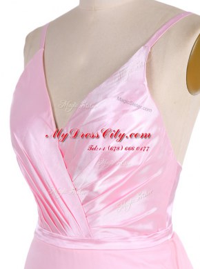 Mermaid Spaghetti Straps Sleeveless Sweep Train Zipper Prom Gown Pink Chiffon