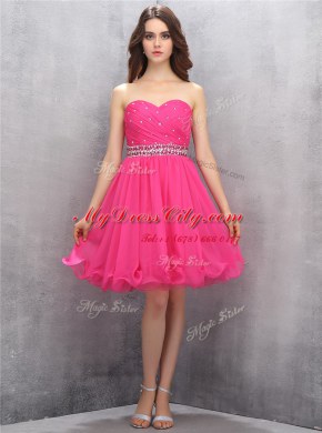 A-line Prom Evening Gown Hot Pink Sweetheart Chiffon Sleeveless Knee Length Zipper