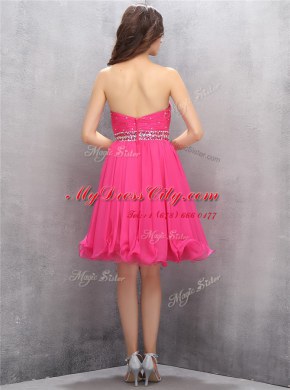 A-line Prom Evening Gown Hot Pink Sweetheart Chiffon Sleeveless Knee Length Zipper
