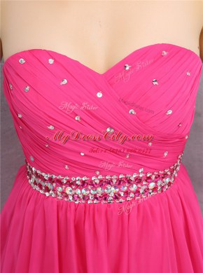 A-line Prom Evening Gown Hot Pink Sweetheart Chiffon Sleeveless Knee Length Zipper