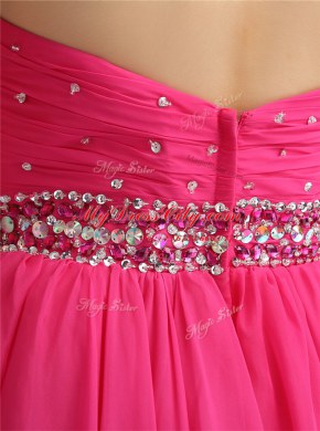 A-line Prom Evening Gown Hot Pink Sweetheart Chiffon Sleeveless Knee Length Zipper