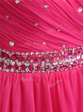 A-line Prom Evening Gown Hot Pink Sweetheart Chiffon Sleeveless Knee Length Zipper