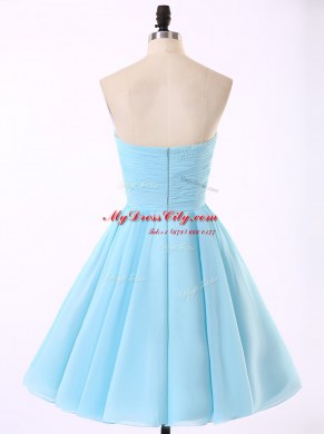 Attractive Sequins Strapless Sleeveless Zipper Prom Dress Blue Chiffon
