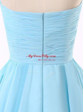 Attractive Sequins Strapless Sleeveless Zipper Prom Dress Blue Chiffon
