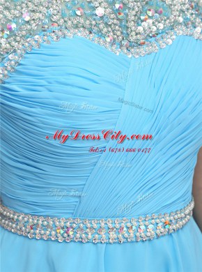 Baby Blue Scoop Neckline Beading Prom Dresses Sleeveless Zipper