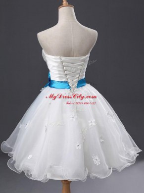 Mini Length Ball Gowns Sleeveless White Prom Evening Gown Lace Up