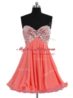 Best Selling Mini Length Lace Up Watermelon Red for Prom and Party with Beading