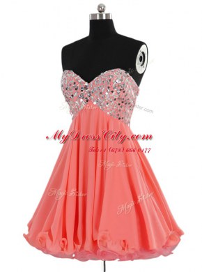 Best Selling Mini Length Lace Up Watermelon Red for Prom and Party with Beading