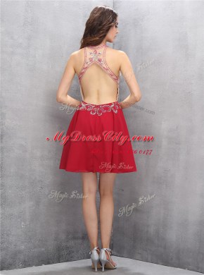 Red Zipper Scoop Beading Prom Evening Gown Chiffon Sleeveless