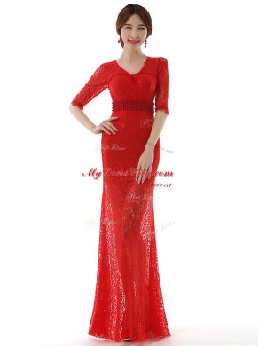 Beauteous Scoop Half Sleeves Lace Prom Dress Lace Zipper