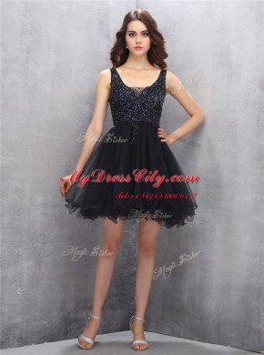Square Mini Length Zipper Prom Dresses Black for Prom with Beading