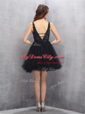 Square Mini Length Zipper Prom Dresses Black for Prom with Beading