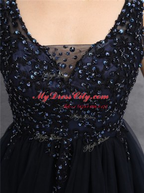 Square Mini Length Zipper Prom Dresses Black for Prom with Beading