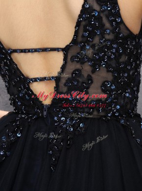 Square Mini Length Zipper Prom Dresses Black for Prom with Beading