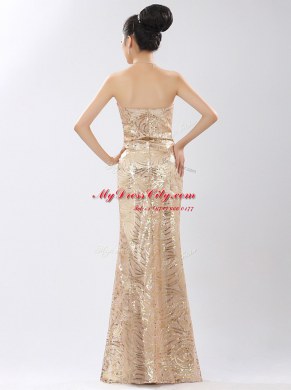 Floor Length Champagne Prom Party Dress Sequined Sleeveless Appliques and Belt