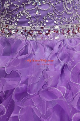 Dramatic Purple A-line Organza Straps Sleeveless Beading and Belt With Train Zipper Prom Gown Sweep Train