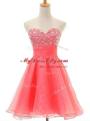 Graceful Watermelon Red Zipper Party Dresses Beading Sleeveless