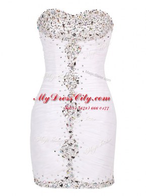 Sweetheart Sleeveless Prom Dresses Mini Length Beading and Ruffles White Tulle