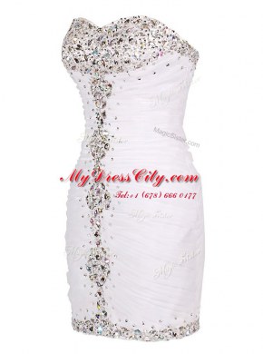 Sweetheart Sleeveless Prom Dresses Mini Length Beading and Ruffles White Tulle