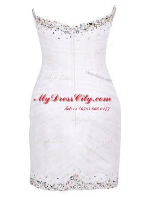 Sweetheart Sleeveless Prom Dresses Mini Length Beading and Ruffles White Tulle