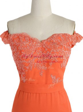 Graceful Mermaid Off the Shoulder Satin Sleeveless With Train Prom Dresses Sweep Train and Lace