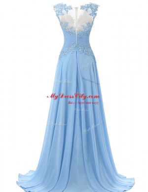 Designer Scoop Sleeveless Brush Train Appliques Zipper Prom Dresses