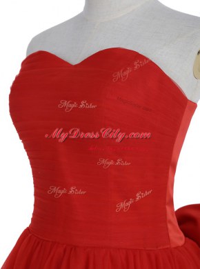 Eye-catching Knee Length A-line Sleeveless Red Prom Evening Gown Zipper