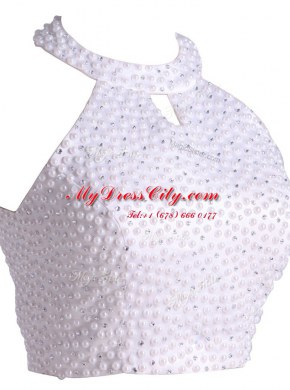 Affordable Halter Top Black Satin Zipper Sleeveless Mini Length Beading