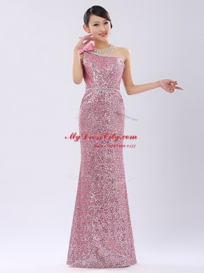 Enchanting One Shoulder Sequins Champagne Sleeveless Sequined Zipper for Prom and Party