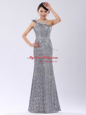 Enchanting One Shoulder Sequins Champagne Sleeveless Sequined Zipper for Prom and Party