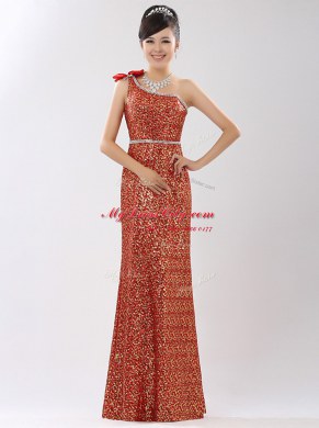 Enchanting One Shoulder Sequins Champagne Sleeveless Sequined Zipper for Prom and Party