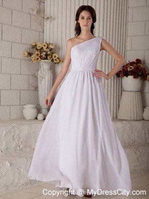 Beading Appliques One Shoulder Ankle-length Chiffon Wedding Dresses in White