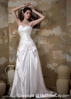 Elegant Sweetheart Court Train Bridal Dress with Appliques Ruches