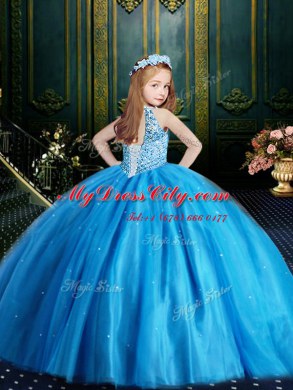 Baby Blue Halter Top Lace Up Beading and Sequins Party Dress Wholesale Sleeveless