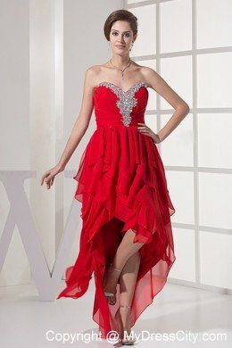Custom Made High-low Red Prom Dress With Beading
