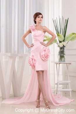 Flowers One Shoulder Baby Pink High-low Prom Celebrity Dress