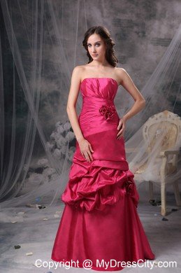 Hot Pink Flowers Strapless 2013 Prom Gown Dress with Pick Ups