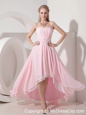 Fashion Style Sweetheart Beaded Baby Pink High-low Prom Party Dresses