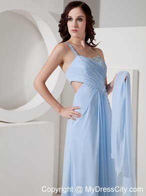 High Slit Beaded One Shoulder Ruching Prom Dress with Side Cut Out
