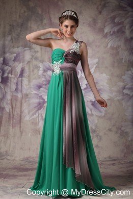 Pretty Appliques With Beading One Shoulder Ruching Chiffon Prom Dresses
