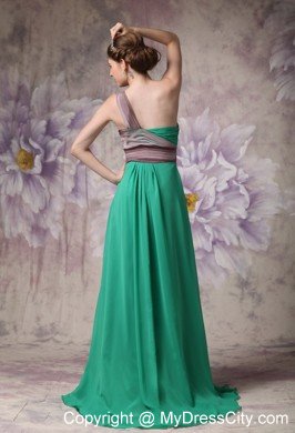 Pretty Appliques With Beading One Shoulder Ruching Chiffon Prom Dresses