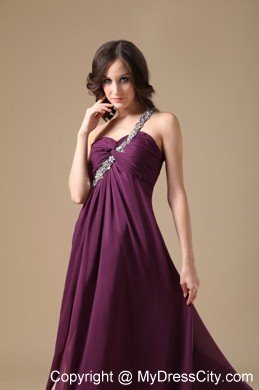 High Slit One Shoulder Beaded Dark Purple Prom Dresses with Cool Back