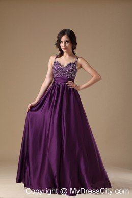 Hottest Style Beaded Spaghetti Straps Ruching Dark Purple Prom Dress