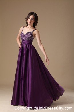 Hottest Style Beaded Spaghetti Straps Ruching Dark Purple Prom Dress