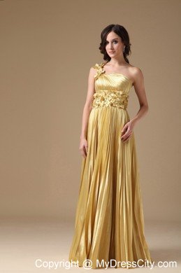 Flowers Empire One Shoulder Pleats Maize Prom Dresses for Women
