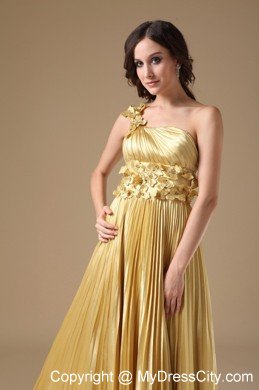 Flowers Empire One Shoulder Pleats Maize Prom Dresses for Women