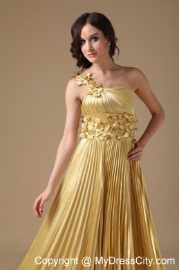 Flowers Empire One Shoulder Pleats Maize Prom Dresses for Women