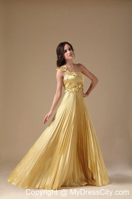 Flowers Empire One Shoulder Pleats Maize Prom Dresses for Women